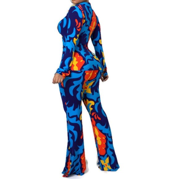 Capri Flaming Love Casual Long Sleeve Blouse Pant Suit - Picture 5 of 5